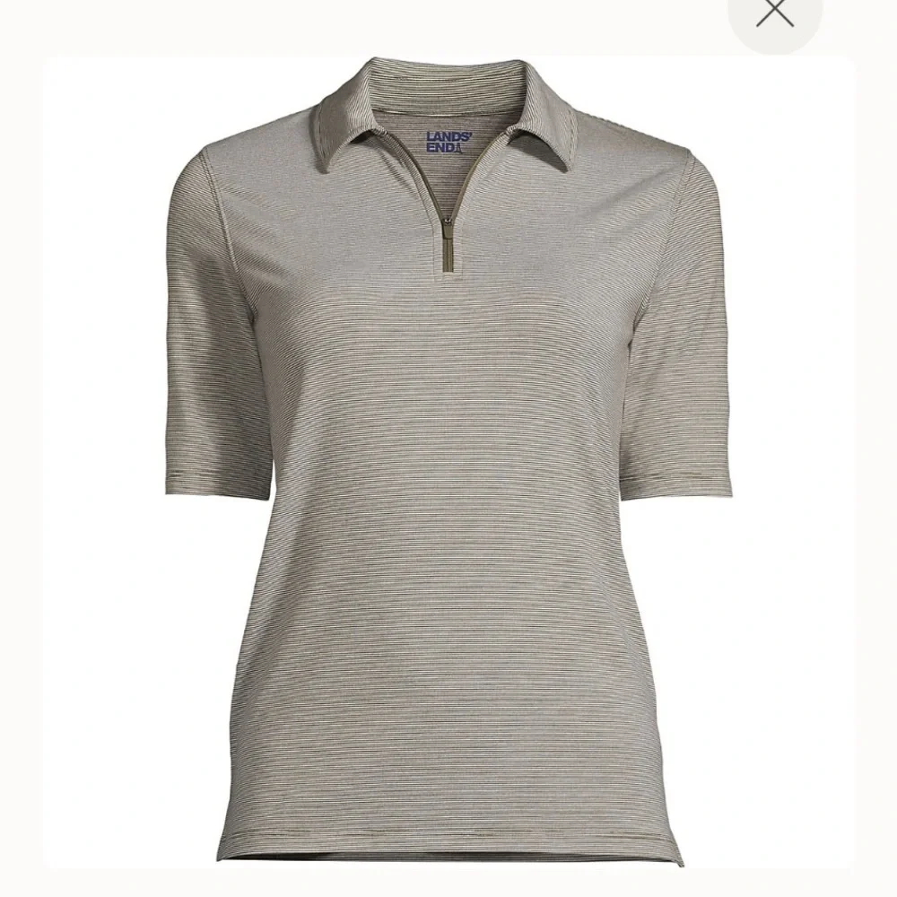 Lands' End Women's Moisture Wicking Green and White Short-Sleeve Polo Top - Picture 2 of 10